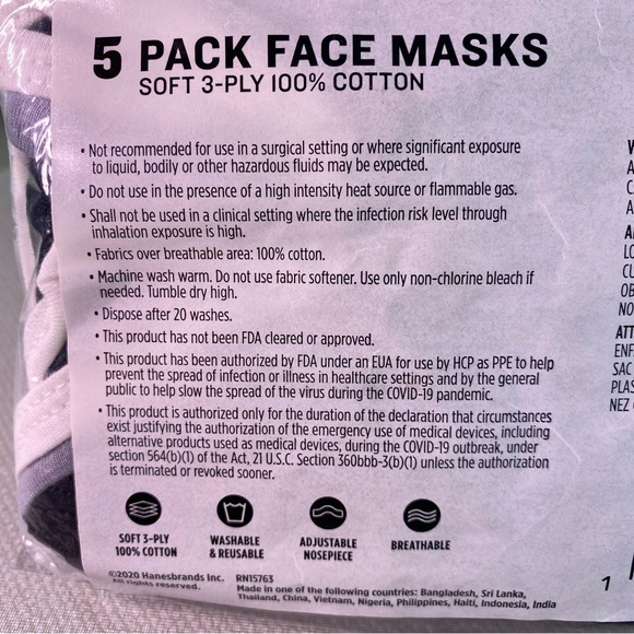 Two- Champion Branded Face Mask Set of 5- 2 Black 2 white 1 Gray Adult Adj nose - Picture 5 of 9